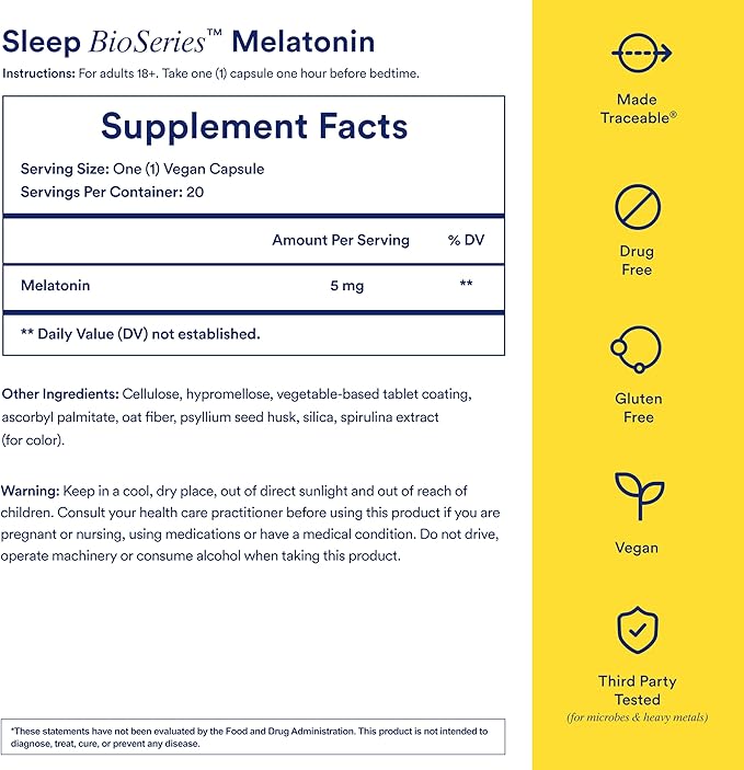 Ritual Sleep Bioseries™ Melatonin: Sleep Aid for Adults, Sleep Supplement with Time Released Capsules, Vegan Drug Free Sleep Vitamins for All Night Sleep Support, 20 Capsules (Pack of 2)