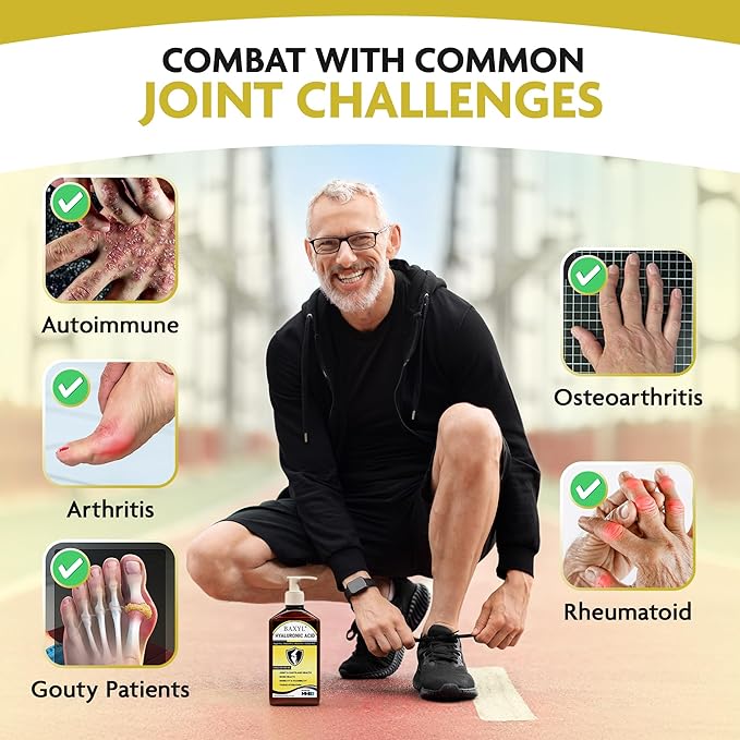 BAXYL Liquid Hyaluronic Acid Supplement for Joint Health, 3 Bottles of 6 Oz - Patented MHB3 Formula for Bone, Skin, Eye Health & to Restore Cartilage - Vegan, Gluten-Free, Non-GMO for Comfort