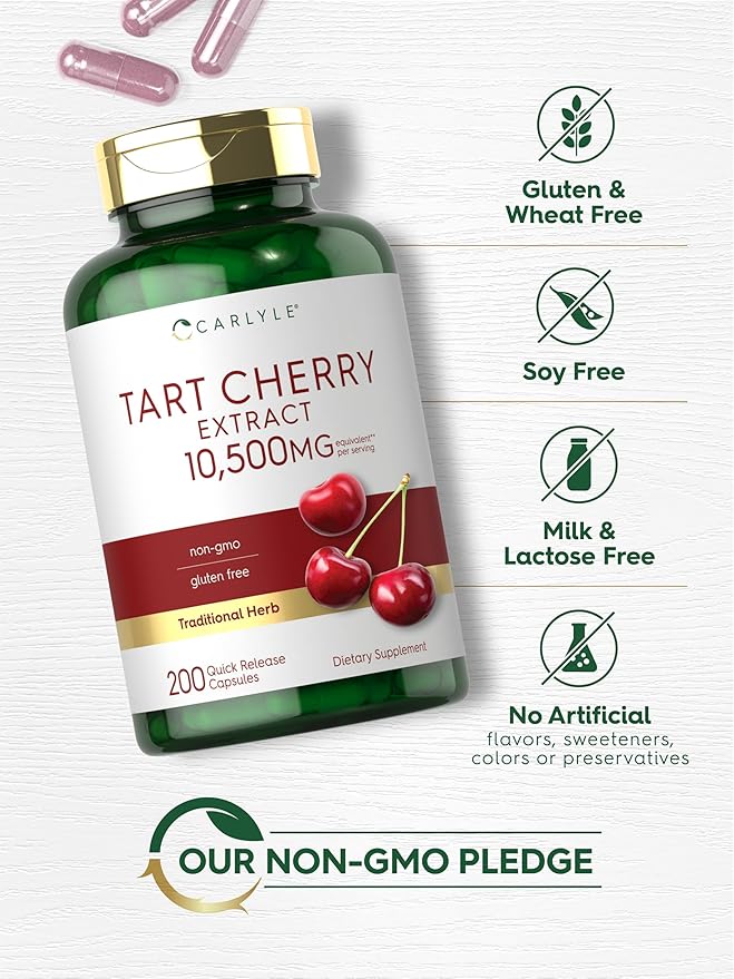 Carlyle Tart Cherry Capsules | 200 Pills | Max Potency | Non-GMO, Gluten Free | Tart Cherry Juice Extract