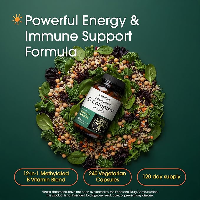 NatureBell Methylated B Complex Vitamins - 240 Vegetarian Capsules - High Bioavailability 12-in-1 Formula - for Immune Health & Energy Support* - Non-GMO & Gluten-Free