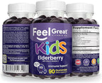Feel Great Vitamin Co. Elderberry Gummies for Kids | Immune Support | Natural Antioxidant Immune Booster | with Vitamin C and Zinc | Gluten Free & Vegetarian | 90 ct 2 Pack