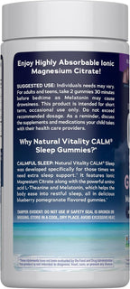 Natural Vitality SLEEP Gummies, Magnesium Supplement With Melatonin and L-Theanine, Vegan, Gluten Free, Helps the Body Ease Into Sleep, Blueberry Pomegranate 120 Count