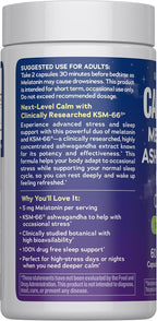 Natural Vitality Calm Sleep Melatonin and Ashwaganda KSM-66 Capsules | 100% Drug Free | 60 Count