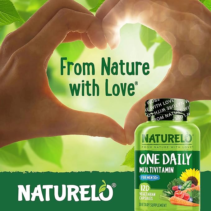 NATURELO Mens Multivitamins for Men 50+ - One Daily Multivitamin for Men with Vitamins, Minerals & Organic Whole Foods, Boost Energy & Health, Non-GMO, 120 Vegetarian Capsules
