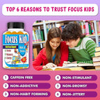 Focus Kids Gummies for Kids and Teens, Attention, Memory & Concentration, Focus Supplement for School & Study Brain Vitamins for Children DHA & Omega 3-6-9 – 60ct