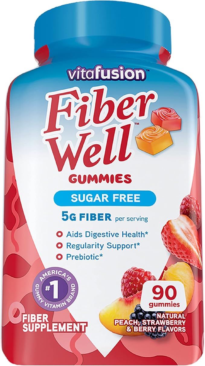 Vitafusion Fiber Well Sugar Free Fiber Supplement & Vitamin D3 Gummy Vitamins for Bone and Immune System Support, Peach, BlackBerry and Strawberry Flavored, 50 mcg Vitamin D, 75 Day Supply, 150 Count