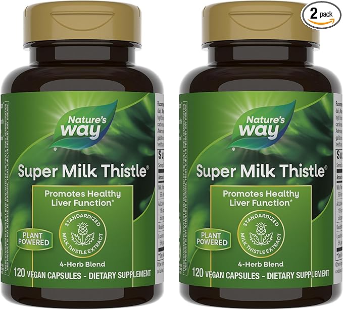 Nature's Way Super Milk Thistle, Promotes Healthy Liver Function*, with Artichoke Leaf, Dandelion Root & Licorice Root Extracts, Gluten Free, 120 Capsules (Packaging May Vary) - 2 Pack