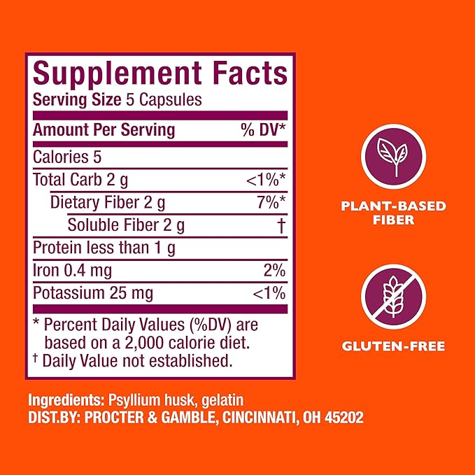 Metamucil 3-in-1 Fiber Capsules, Daily Psyllium Husk Fiber Supplement, Fiber Capsules for Digestive Health, Plant-Based Psyllium Husk Fiber Capsules, #1 Doctor Recommended Fiber Brand, 300ct Capsules