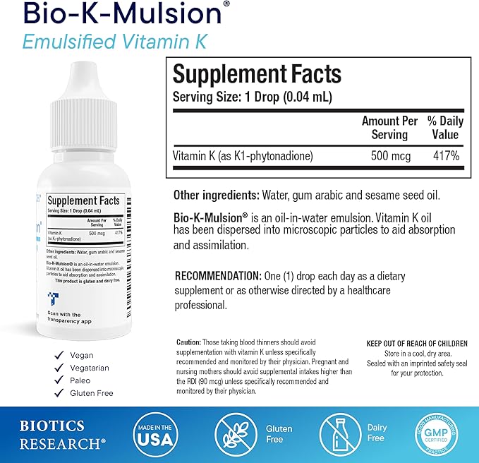 Biotics Research Bio K Mulsion™ Liquid Vitamin K Drops – 500 mcg/S + BioDoph-Fem™ Women’s Probiotic – Vaginal & Gut Health with Astarte & CLEPIUS, Shelf-Stable, 1 fl oz + 30 Caps