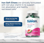 Bariatric Fusion Iron Supplement for Women Anemia | Chewable Iron with Vitamin C | Watermelon Flavored Soft Chew | Gentle on Stomach Ferrous Fumarate for Women and Men | Gluten Free | 60 Count