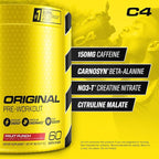C4 Original Pre Workout Powder Fruit Punch - Vitamin C for Immune Support - Sugar Free Preworkout Energy for Men & Women - 150mg Caffeine + Beta Alanine + Creatine - 60 Servings