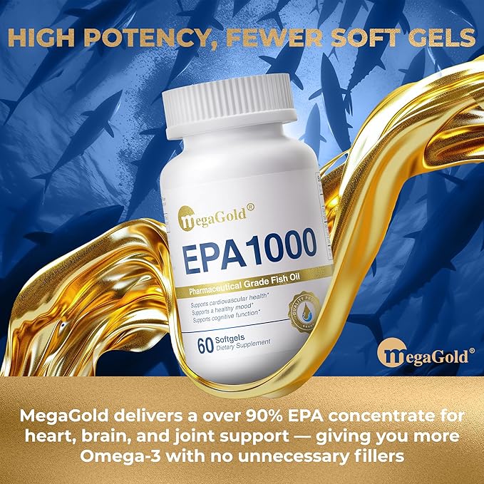 Fish Oil Omega 3 Supplements EPA 1000mg - Omega-3 Fatty Acids, 1000mg Burpless Fish Oil for Men & Women, Pure Concentrated Supplement - 60 Mini Softgels