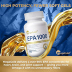 Fish Oil Omega 3 Supplements EPA 1000mg - Omega-3 Fatty Acids, 1000mg Burpless Fish Oil for Men & Women, Pure Concentrated Supplement - 60 Mini Softgels