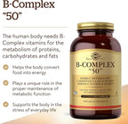 Solgar B-Complex “50”, 250 Vegetable Capsules - Energy Metabolism, Cardiovascular Support, Nervous System Support - Non-GMO, Vegan, Gluten Free, Dairy Free, Kosher - 250 Servings