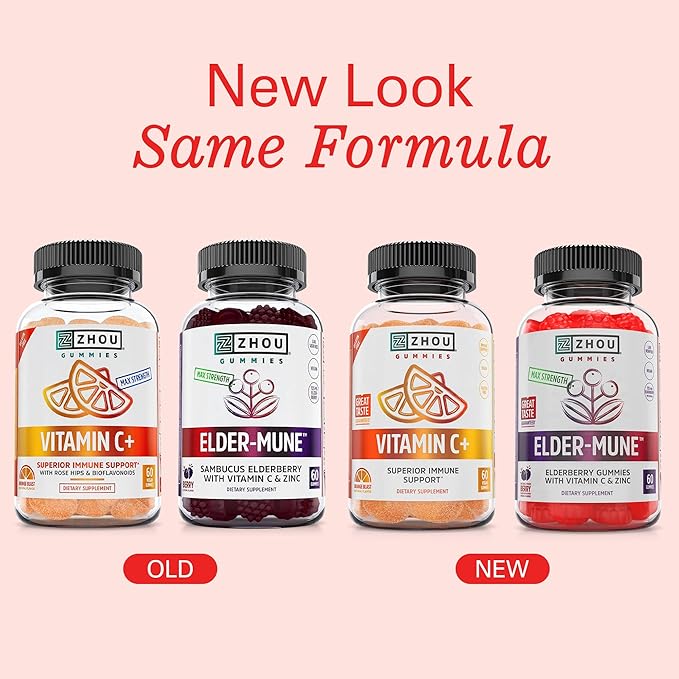 ZHOU Immune Support Bundle - Elder-Mune Elderberry & Vitamin C Gummies for Adults & Kids, Daily Natural Immune Support Supplements for Women & Men - 60 Elderberry & 60 Vitamin C Gummies