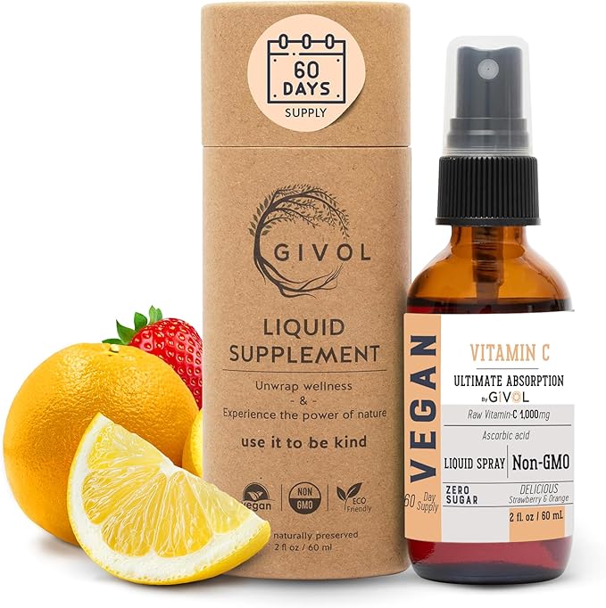 Vitamin C Spray: Daily Absorption Liquid Extract with Lemon, Orange, Strawberry, Rich in Ascorbic Acid, 2oz (60ml) 60 Day Supply