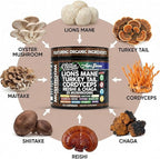 AuraShroom Mushroom Supplement Lions Mane Turkey Tail Cordyceps Reishi Shiitake Chaga Oyster Stress Relief Immune Support Nootropic Energy Portobello Mushrooms 60 Capsules By Clean Nutra