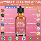 Pure Biotin 10000mcg Liquid Drop Optimal Solutions Hair Skin & Nails Vitamins Support w. Collagen Keratin Hyaluronic Acid Saw Palmetto, Biotin(Vitamin B7) for Hair Growth & Cellular Energy