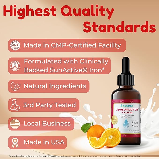 Nuvamin – Liquid Iron Drops for Women, Men, Adults, Pregnant, & Lactating. 2Fl.Oz,18mg of Elemental Iron, 60 Daily Servings. All Natural - High Absorption - No Metallic Aftertaste, Orange Flavor