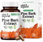 Wild & Organic Pine Bark Extract Capsules 300 mg - Antioxidant Support - 95% Proanthocyanidins - 60 Capsules - French Maritime Pine Bark Extract - 2-Month Supply - Pinus Maritima - Vegan, Non-GMO