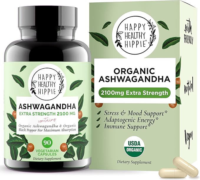 Organic Ashwagandha Capsules 2100mg | Stress Relief Supplement | Extra Strength, 100% Herbal, Energy, Mood & Cortisol Manager, Includes Black Pepper for High Absorption | Non-GMO, 90 Ct