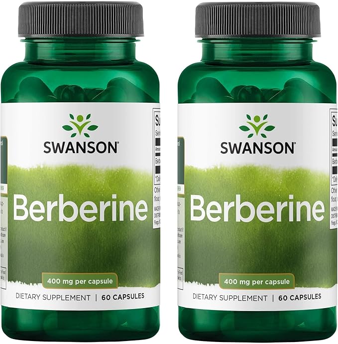 Swanson Berberine HCl Cardiovascular and Metabolic Health Supplement for Health-Conscious Adults - Non-GMO, Vegan, Gluten-Free (60 Vegan Capsules, 400 mg Each, 2 Pack)