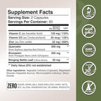 Quercetin with Vitamin C and Zinc - Nettle Quercetin - Quercetin 500mg - Quercetin with Bromelain - Zinc Quercetin + Vitamin D3 - 120 Veggie Caps - (Non-GMO, Gluten-Free, Vegan) - 2 Month Supply