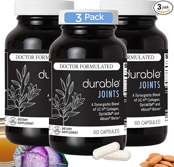 Durable Joints – w/UC-II Collagen + MSM – 2X as Effective as Glucosamine-Chondroitin – Joint Comfort, Flexibility & Mobility Support – Doctor Formulated, Made in USA, 2 per Day (180 Capsules)