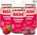 BeLive Elderberry Gummies with Zinc and Vitamin C - Immune Support Supplement with Vitamin D, A, E, B12 - Gummies for Healthy Bones & Teeth, Vegan, Keto & Non-GMO - Raspberry Flavor | 3-Pack