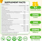 Sugar Free Lutein Gummies 25mg, Lutein and Zeaxanthin Supplements for Eye Health, 13-in-1 Eye Care Formula with Omega-3 Bilberry Saffron-Vision Health, Eye Strain, Dry Eyes, Vegan Mango Flavor 120 Ct
