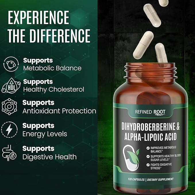 Refined Root Dihydroberberine 300mg with Alpha Lipoic Acid 600mg Supplement - Extra Strength Berberine Supplement with Alpha-Lipoic Acid (ALA) - Advanced Dihydroberberine for Optimal Health