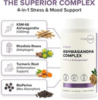 Type Zero KSM-66 Ashwagandha Root Extract 1,200mg, 60 Servings - High Potency 5% Withanolides - with Turmeric, Rhodiola Rosea and BioPerine Black Pepper Extract - 180 Veggie Caps