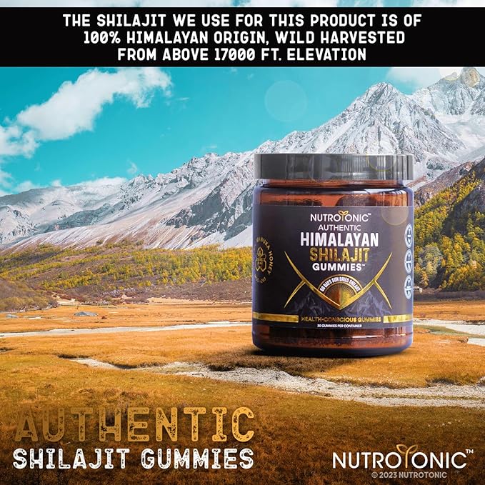 NutroTonic® Organic Himalayan Shilajit Gummies – Peach Vanilla Flavor – Shilajit for Men & Women – Wild Crafted Manuka Honey MGO +263 – Made in USA – 30 Gummies