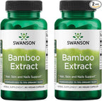 Swanson Bamboo Extract - Natural Hair, Skin and Nails Supplement - 70% Silica Content Supporting Collagen Formation & Bone Growth - (60 Veggie Capsules, 300mg Each) (2 Pack)