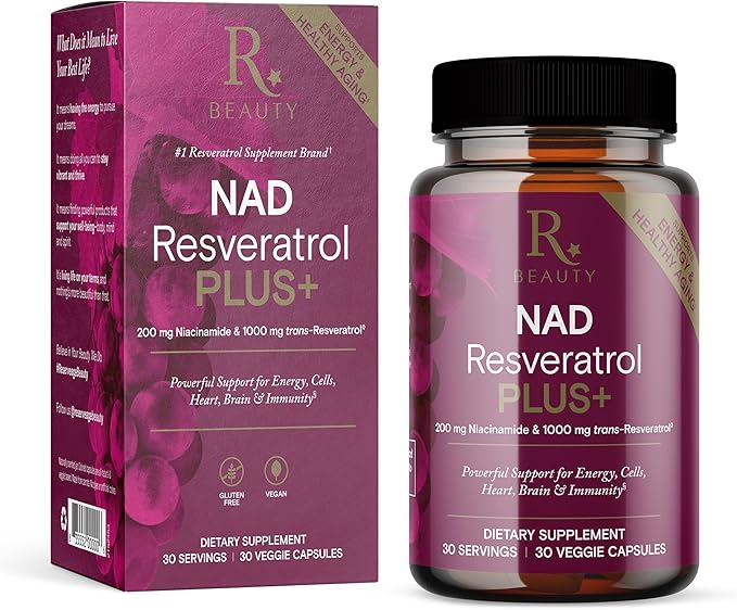 Reserveage NAD Resveratrol Plus+ - Antioxidant Support for Brain Health, Heart Health, Cellular Energy & More - 30 Veggie Capsules (30 Servings)