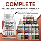 Clean Nutraceuticals Lions Mane 20in1 Mushroom Supplement with Turkey Tail Reishi Cordyceps Chaga Maitake Meshima Poria Cocos Shiitake Oyster Porcini Enoki - 2Pack