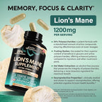 Lions Mane Supplement Capsules - Organic Lions Mane - Made in USA - Fruiting Bodies Extract - 1200 mg, 25% Polysaccharides - Memory & Focus Support - As Lions Powder - 240 Capsules, 4 Month Supply