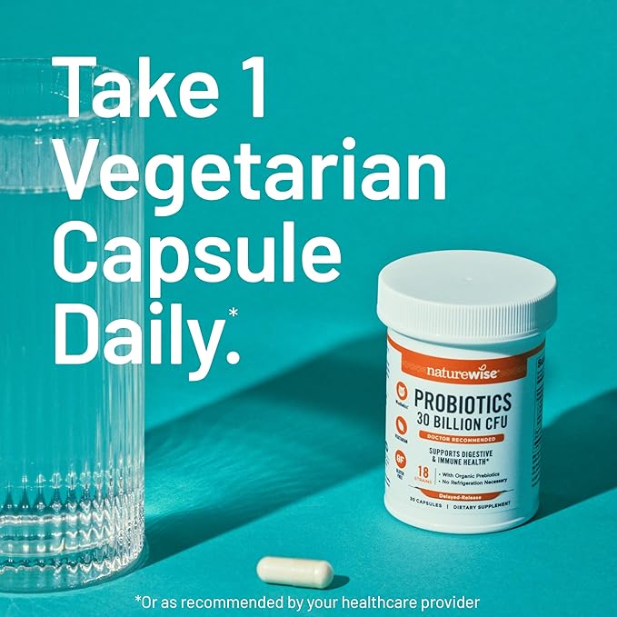 NatureWise Max Probiotics for Women & Men - 30 Billion CFU 18 Strains With Prebiotics - For Gut & Digestive Health - Delayed-Release Capsules, Gluten Free - 60 Capsules[2-Month Supply]