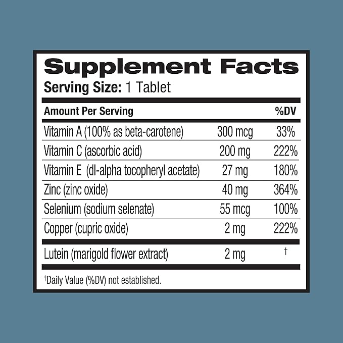 Ocuvite Eye Vitamin & Mineral Supplement, Lutein & Antioxidant Vitamins A, C, E, Zinc for Eye Health, Vitamins for Eyes, 120 Tablets (Pack of 4)