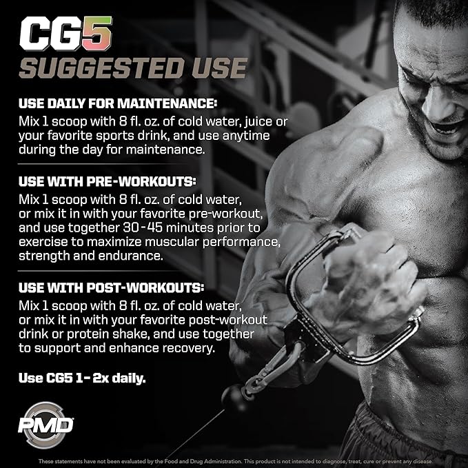 PMD Sports CG5 Premium Creatine & L Glutamine Powder, Power Recovery, Build Lean Muscle, Increase Workout Performance, Maximum Strength Pre Workout & Post Workout, Strawberry Watermelon, 30 Servings