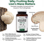 PRISTINE'S Lion's Mane Mushroom Supplement Capsules - Focus & Cognitive Function Adaptogen - 1000mg 60 Day Supply - Immunity, Memory and Focus for Adults - Vegan - Non-GMO Glass Bottle