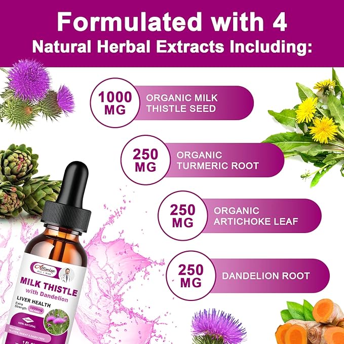 Liver Health Support Liquid 2 Pack,600mg Milk Thistle 80% Silymarin Extract & 250mg Dandelion Root Extract, Liver Cleanse Detox & Repair Fatty Liver Formula, Vegan, Non-GMO and All-Natural