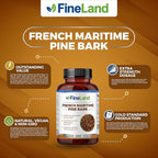 FineLand French Maritime Pine Bark 30:1 Extract Max Strength, 450 mg Per Capsule, Antioxidant, 200 Veggie Caps of Pine Bark Supplement for 200 Days, 100% Natural