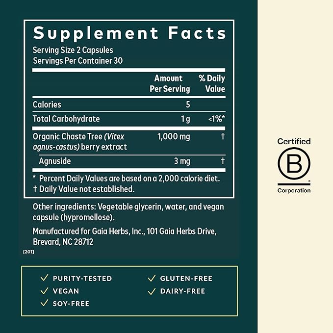 Gaia Herbs Vitex Berry - Vitex Traditionally Used to Support Hormone Balance for Women & a Healthy Menstrual Cycle* - 60 Vegan Liquid Phyto-Caps (30 Servings)