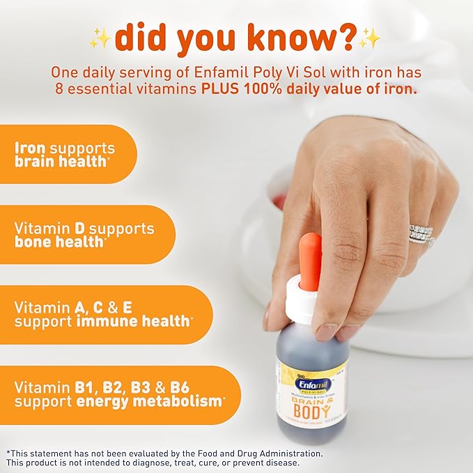 Enfamil Baby Vitamins Enfamil Poly-Vi-Sol 8 Multi-Vitamins & Iron Supplement Drops for Infants & Toddlers, Supports Growth & Development, 50 mL Dropper Bottle