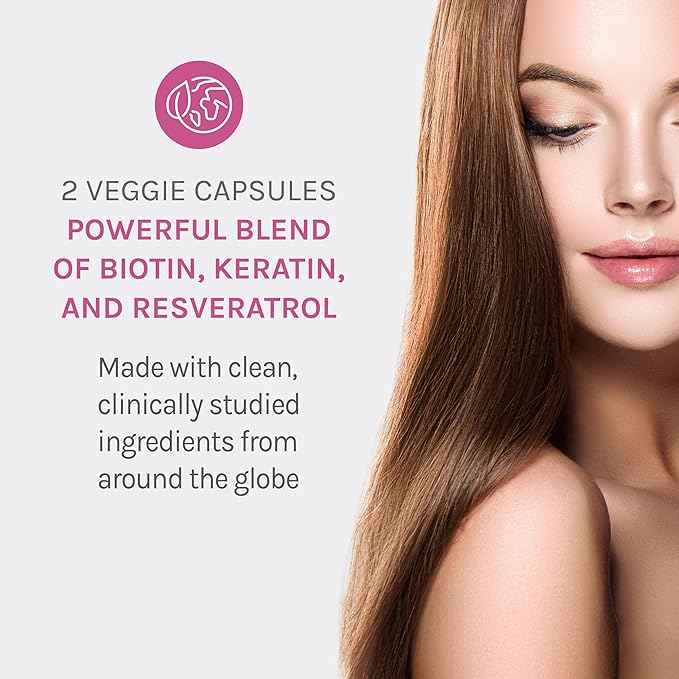Reserveage Beauty Keratin Hair Booster with Biotin & Resveratrol - Hair & Nail Growth Supplement for Women - Supports Healthy Thickness & Shine with Biotin - 120 Capsules (60 Servings)