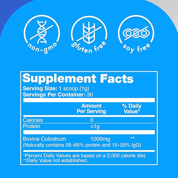 Zena Nutrition Bovine Colostrum Powder Supplement, 1000mg Pure Colostrum, Supports Immune and Digestive Health, Promotes Gut Health, Keto, Gluten Free, Fat Free, Grass Fed, Unflavored, 30 Servings