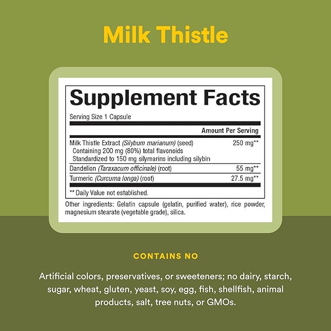 Natural Factors HerbalFactors Milk Thistle - Daily Supplement for Liver Health - Silymarin-Rich Herbal Extract - Healthy Liver Function - Gluten-Free, Dairy-Free & Non-GMO - 60 Capsules (60 Servings)
