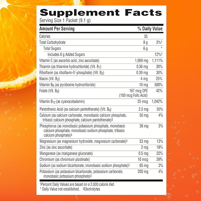 Emergen-C 1000mg Vitamin C Powder for Daily Immune Support Caffeine Free Vitamin C Supplements with Zinc and Manganese, B Vitamins and Electrolytes, Super Orange Flavor - 90 Count/3 Month Supply
