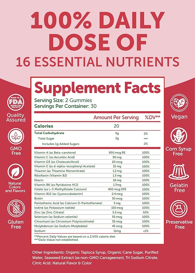 Lunakai USA Made Womens Multivitamin Gummies - Delicious Daily Dose with 16 Multi Vitamins for Women - Energy & Immune Support, Non-GMO - 3 Pack